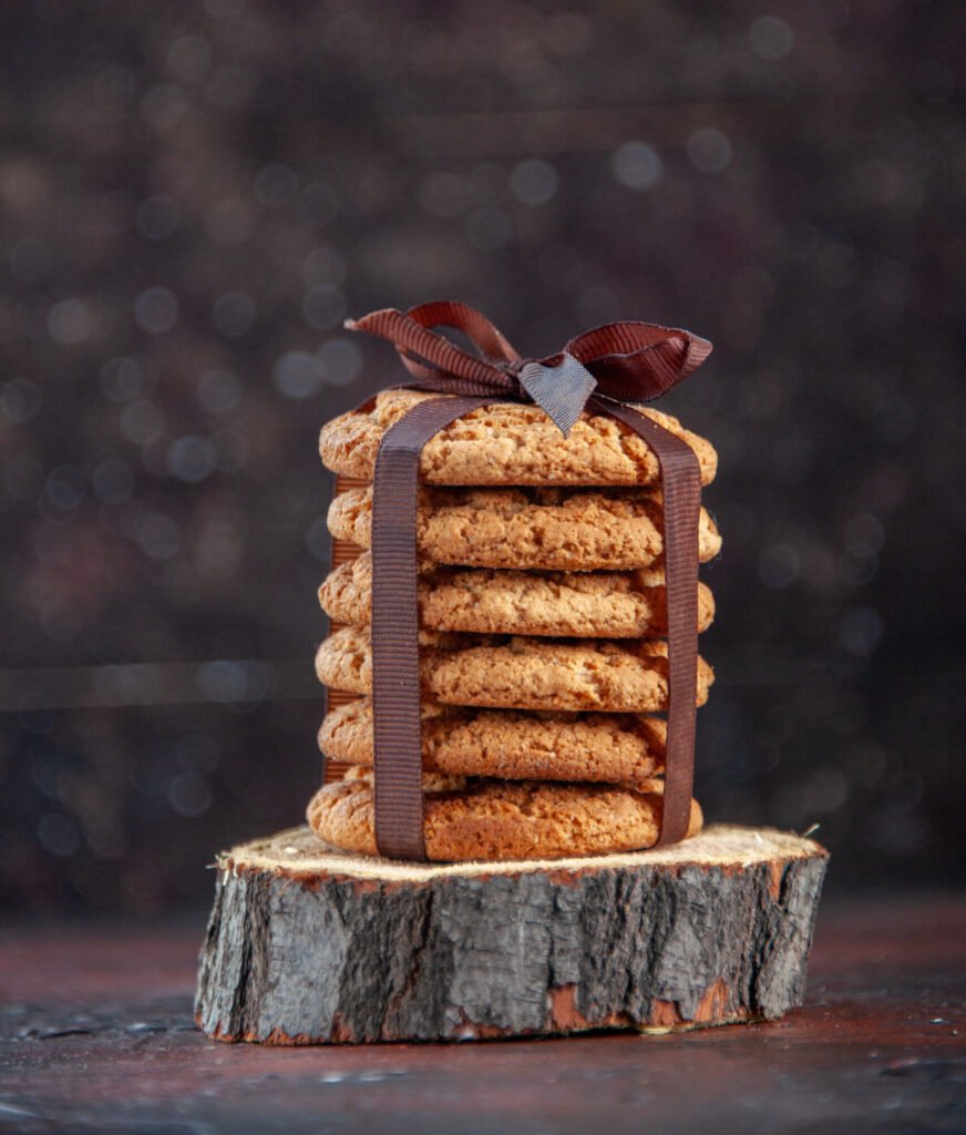 front view delicious sweet cookies tied with bow dark